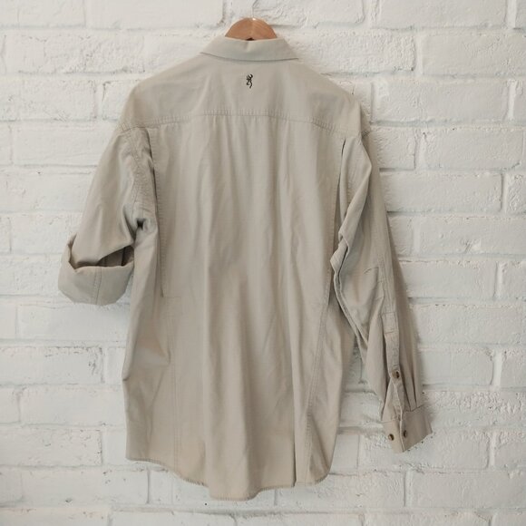 Browning Hunting Shirt Mens XL 16 Beige Padded Vented Shooting Ripstop Budweiser - Picture 2 of 14